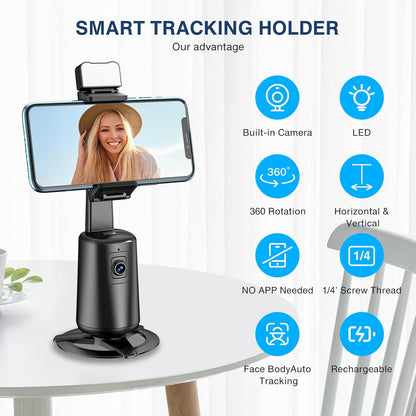360° Auto FaceTracking Gimbal & Smart Phone Stand – AI Motion Tracking Tripod for Vlog, TikTok & Live Video