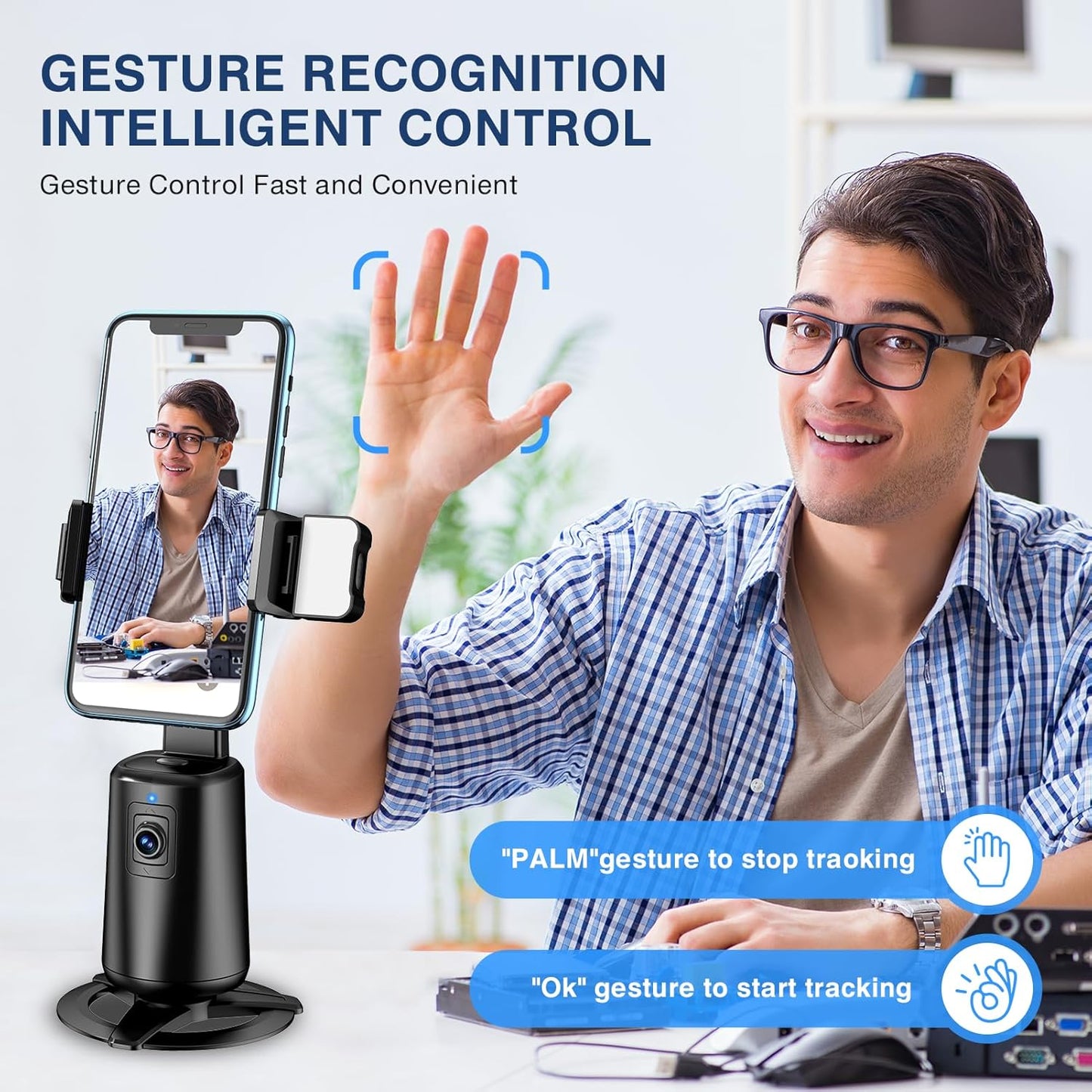360° AI Face Tracking Tripod – Smart Auto-Follow Phone Stand