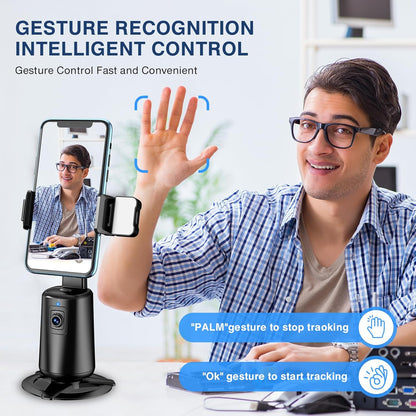360° Auto FaceTracking Gimbal & Smart Phone Stand – AI Motion Tracking Tripod for Vlog, TikTok & Live Video