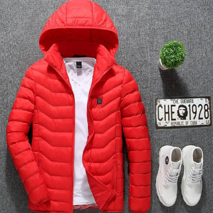 Men’s USB Electric Heated Jacket – Insulated Puffer Winter Coat with Detachable Hood | heated jacket